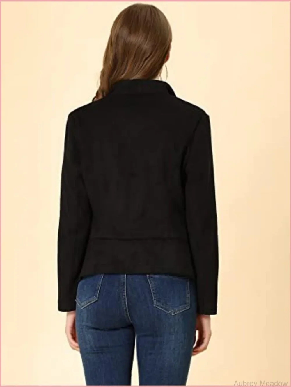 Faux Suede Draped Open Front Cardigan Blazer Jacket Lapel Long Sleeve